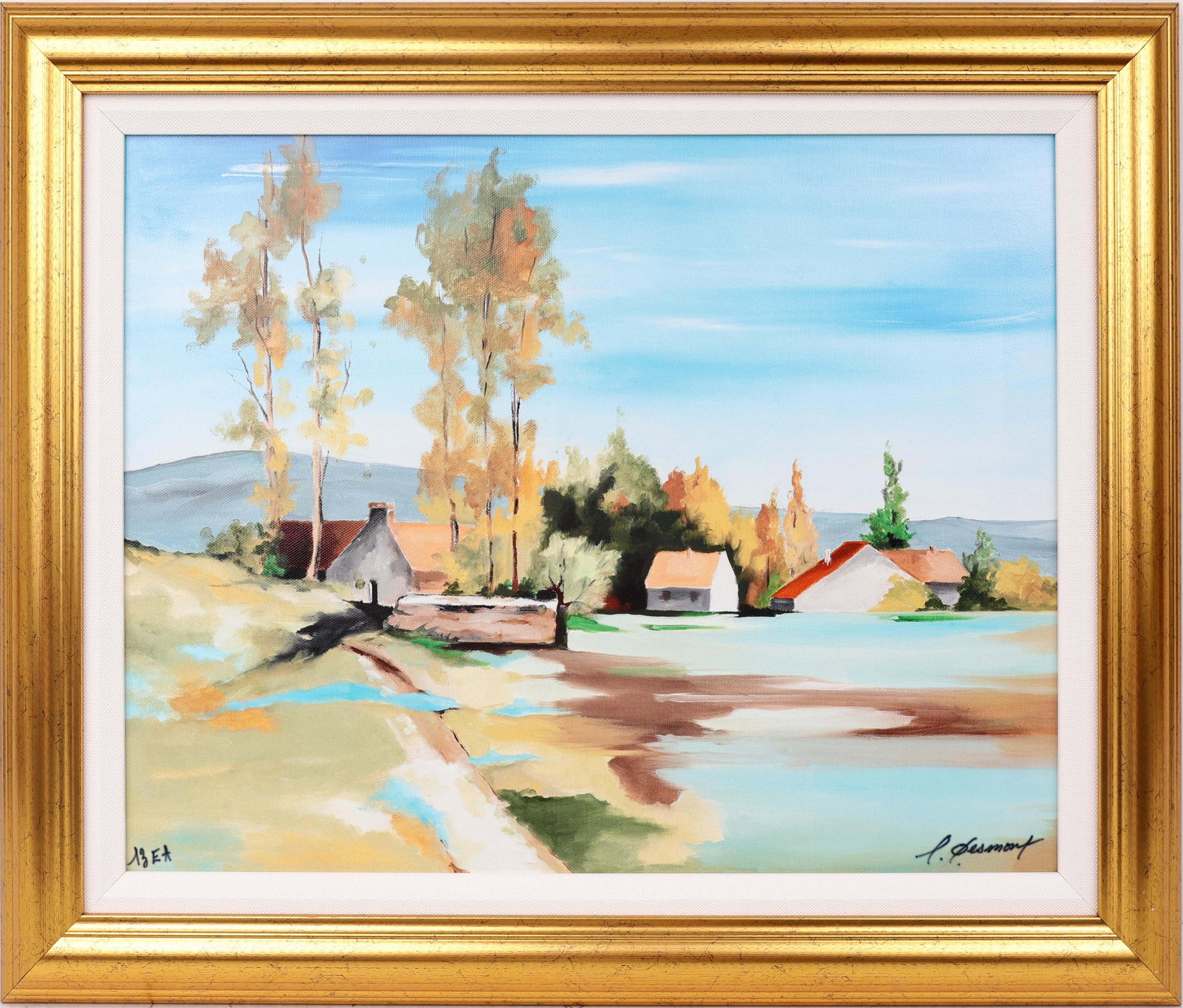 FRANCOISE DESMONT LES PEUPLIERS GICLEE: Desmont, Francoise (B. 1932) Limited Deluxe E.A. Edition Giclee on Canvas - signed in print lower right. Canvas measures 15x20 framed to overall size of 20x25. COA from Global Fine Art on Verso Condit