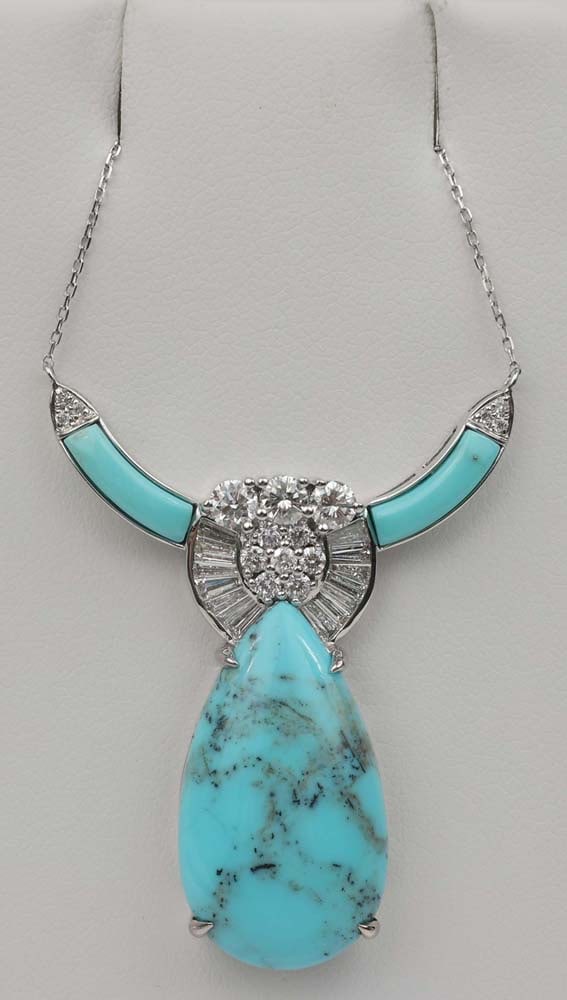 14K WHITE GOLD TURQUOISE DIAMOND NECKLACE (1 of 2)