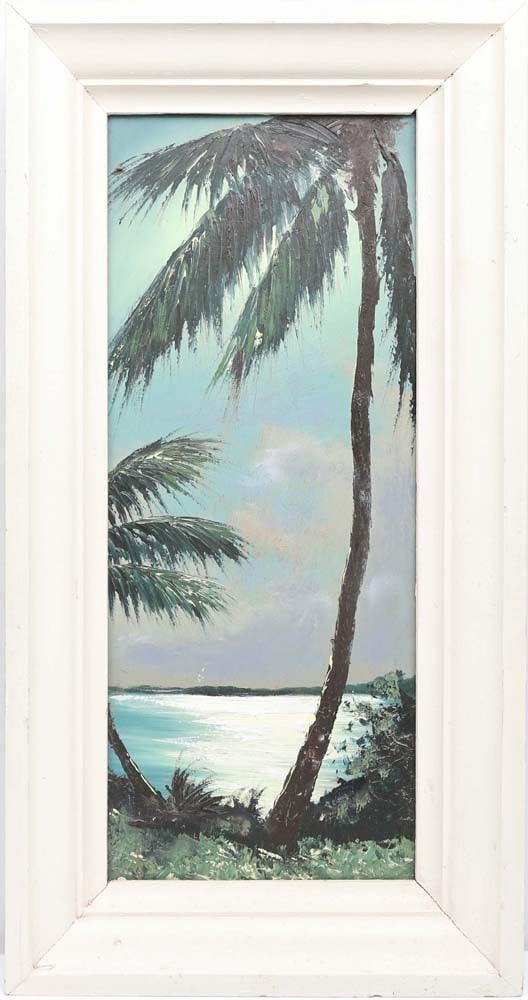 LEMUEL NEWTON FLORIDA HIGHWAYMEN UNSIGNED: Newton, Lemuel (1950-2014) (Presumed) Florida Highwaymen Painting. Oil on Upson - UNSIGNED. Executed in brush and palette knife. Lemuel Newton’s moonlit river scene glows with his signature atmo
