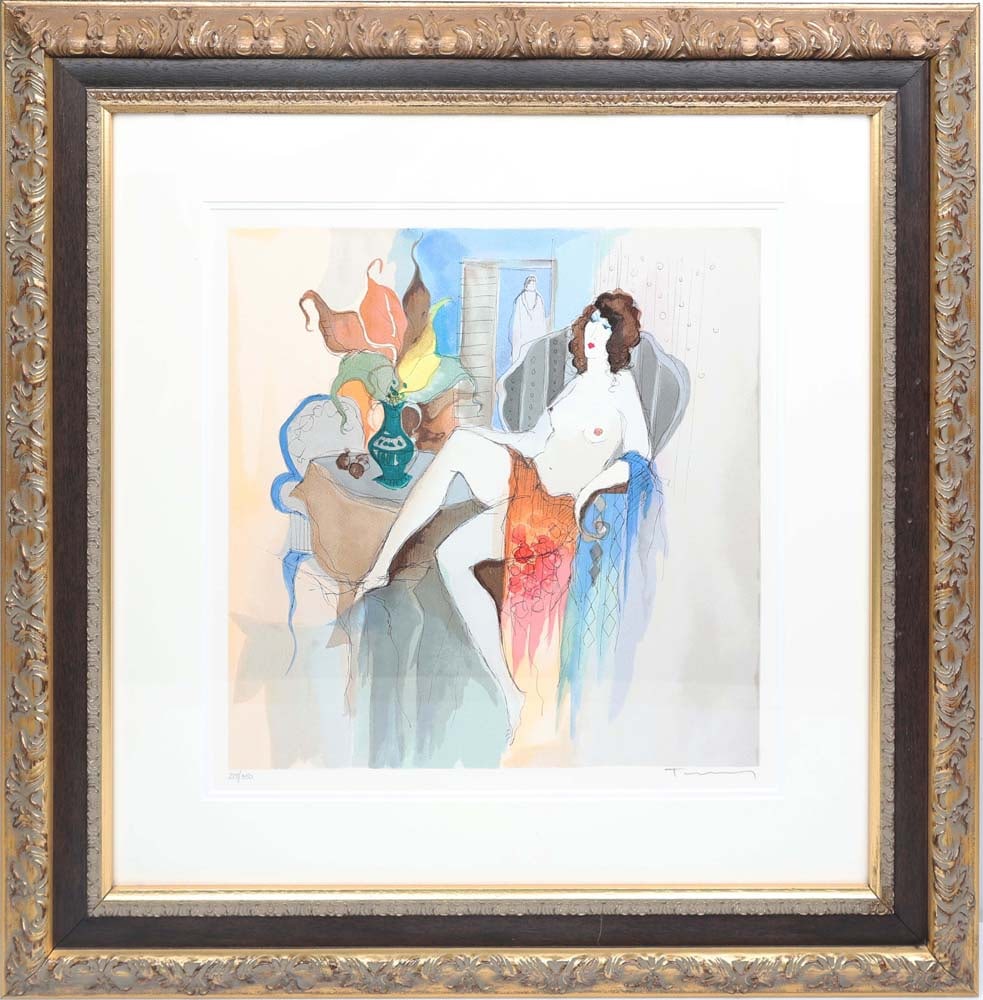 ITZCHAK TARKAY SIGNED SERIGRAPH LE SALON II: Tarkay, Itzchak (1935-2012) Serigraph. Serigraph on paper - hand signed and numbered lower right. Le Salon II distills his signature blend of elegance and quiet introspection. The seated woman, poised