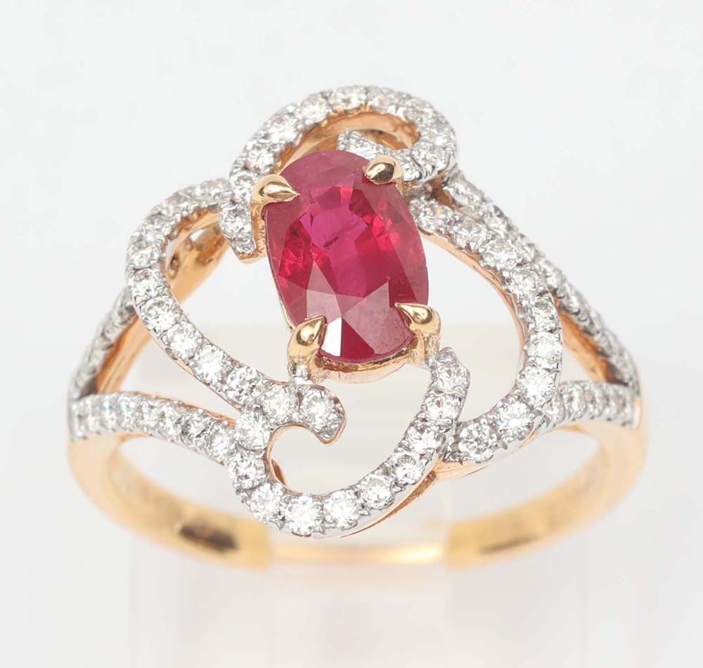 18K YELLOW GOLD RUBY & DIAMOND RING (1 of 4)