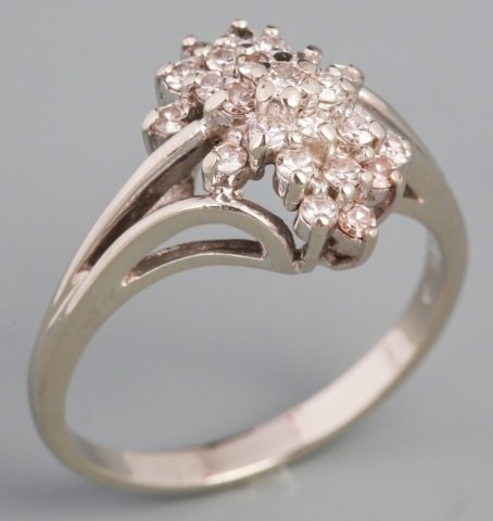 14K WHITE GOLD DIAMOND CLUSTER RING: 14K WHITE GOLD DIAMOND CLUSTER RING 14K white gold diamond cluster ring with twenty-three .02 ct single cut stones totaling .46 ct, F color and VS2 clarity. Weight: 4.5 g Size: 9.25