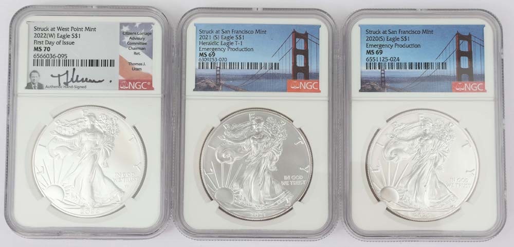 UNITED STATES SILVER EAGLE COINS 2020 TO 2022 (1 of 2)