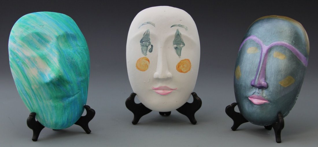 (3) FAMOUS CELEBRITY HAND PAINTED MASKS: (3) FAMOUS CELEBRITY HAND PAINTED MASKS Lot of three; Includes actress Sue Nichols; Bob Hope and Leslie Uggams. signed and engraved on verso. Provenance; Sotheby's Art & Antiques / Lexus Auction. Size