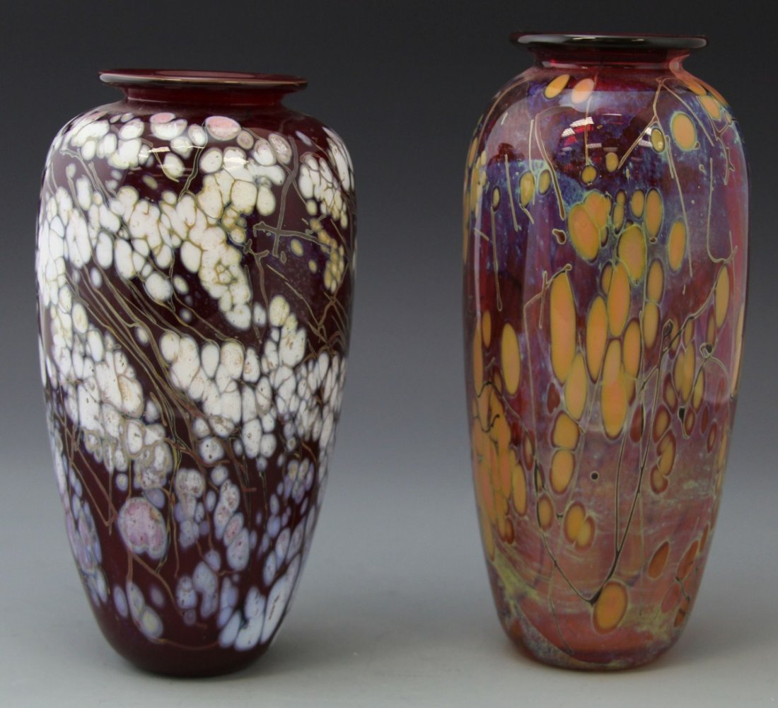 (2) PAUL BENDZUNAS ART GLASS VASES