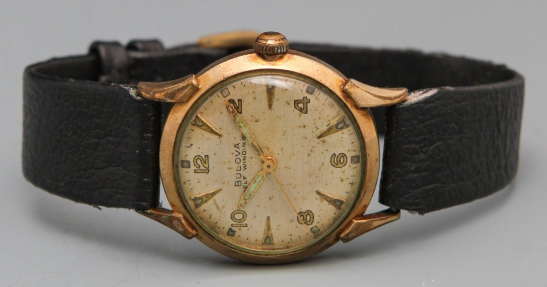 BULOVA 1956 SELFWINDING WRISTWATCH: BULOVA 1956 SELFWINDING WRISTWATCH Bulova 17 Jewel 1956 Selfwinding Wristwatch,10K rolled gold plate bezel and stainless steel back, case no.B291427, 11ACAC swiss unadjusted movement, gold toned hour,