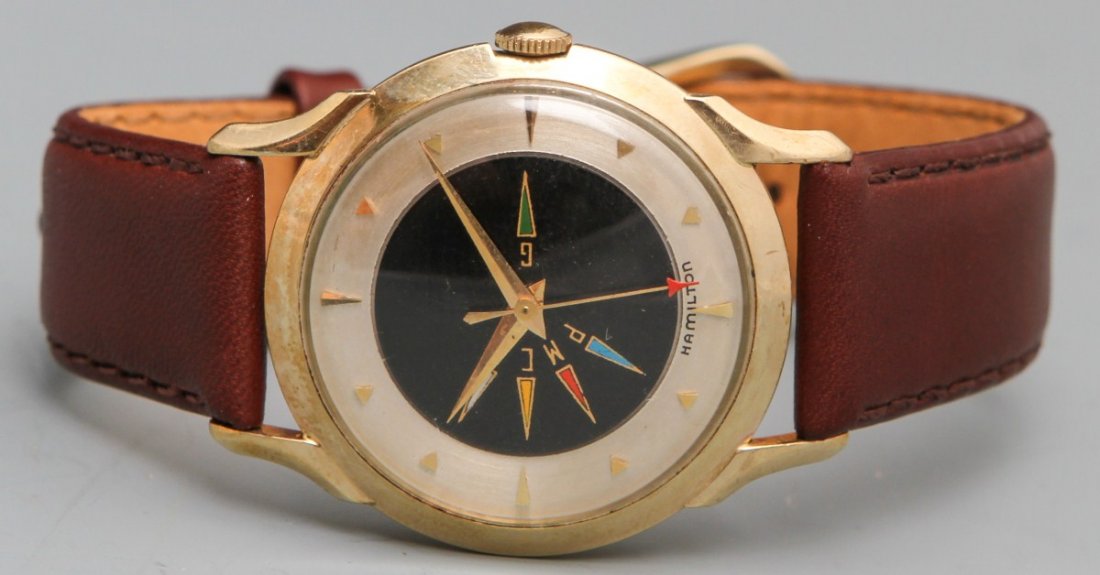 RARE HAMILTON 1956 CROSS COUNTRY MANUAL WRISTWATCH: RARE HAMILTON 1956 CROSS COUNTRY MANUAL WRISTWATCH Hamilton 1956 Cross Country 17 Jewel Manual Wristwatch with 5 time zones, 10K gold filled bezel; Star W.C. Company case no. R543140, unadjusted swiss