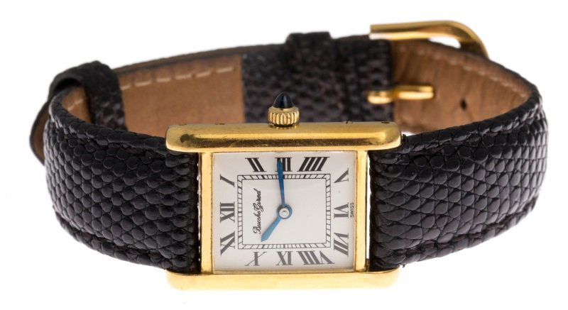 18K GOLD LADIES BUECHE GIROD MANUAL WATCH: 18K GOLD LADIES BUECHE GIROD MANUAL WATCH 18K Yellow Gold Bueche Girod Manual Watch; white enamel dial signed Bueche Girod with Swiss at 6 position, black hour and minute hand with roman numerals, bla