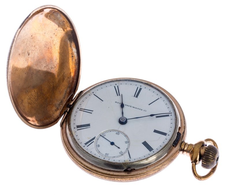 1882 ELGIN NATIONAL WATCH CO MANUAL POCKET WATCH: 1882 ELGIN NATIONAL WATCH CO MANUAL POCKET WATCH 1882 Elgin National Watch Co. Manual Pocket Watch; movement serial #996644, Premier case #5124551 black toned hour and minute hands, Roman numerals, se