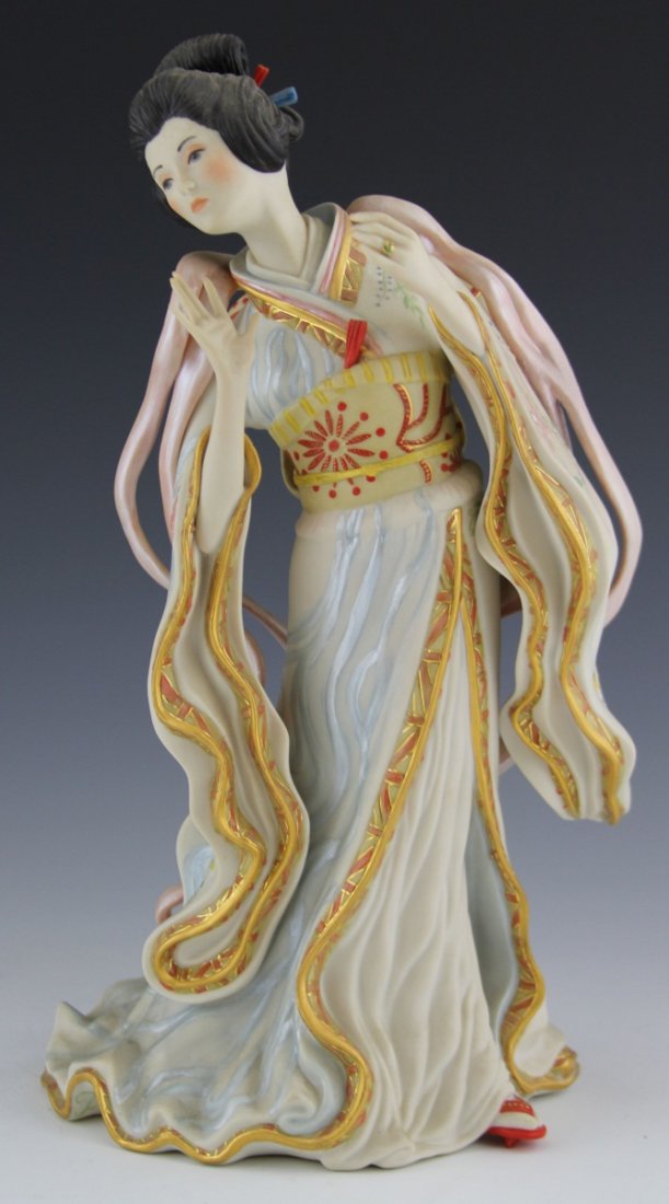CYBIS PORCELAIN FIGURE MADAME BUTTERFLY: CYBIS PORCELAIN FIGURE MADAME BUTTERFLY Cybis porcelain figure, "Madame Butterfly," 283, signed and repaired. Size: 12.5"