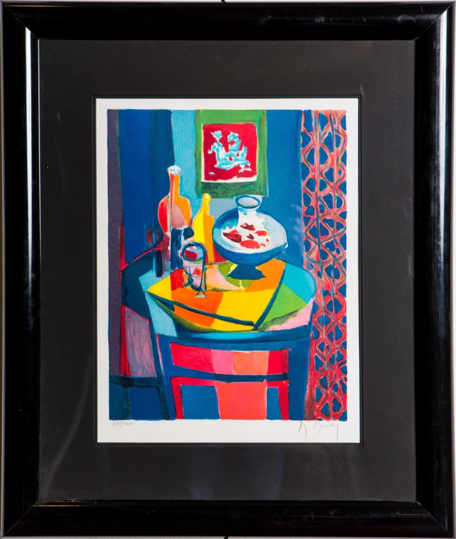 MARCEL MOULY LES POISSONS ROUGE COLOR LITHOGRAPH: MARCEL MOULY LES POISSONS ROUGE COLOR LITHOGRAPH Marcel Mouly (French, 1918-2008), color lithograph on wove paper, Les Poissons Rouges, 2000, signed in pencil bottom right, #280 of 300. Image size 12