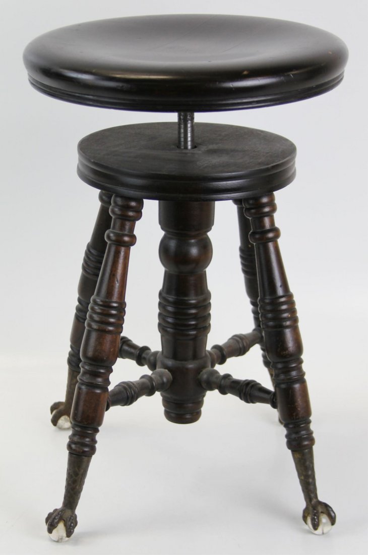 MASSACHUSETTS ANTIQUE WOODEN CLAW FOOT PIANO STOOL
