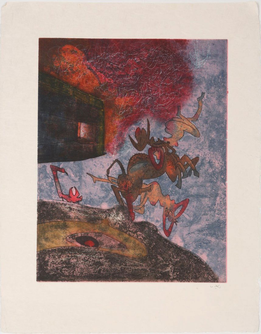 ROBERTO MATTA SIGNED COLOR LITHO: ROBERTO MATTA SIGNED COLOR LITHO Roberto Matta (Chilean 1911-2002). Signed color lithograph. Hors Commerce Proof (H.C.). Image size: 19.25 x 14.75". Signed on the bottom right in pencil. Not framed. S