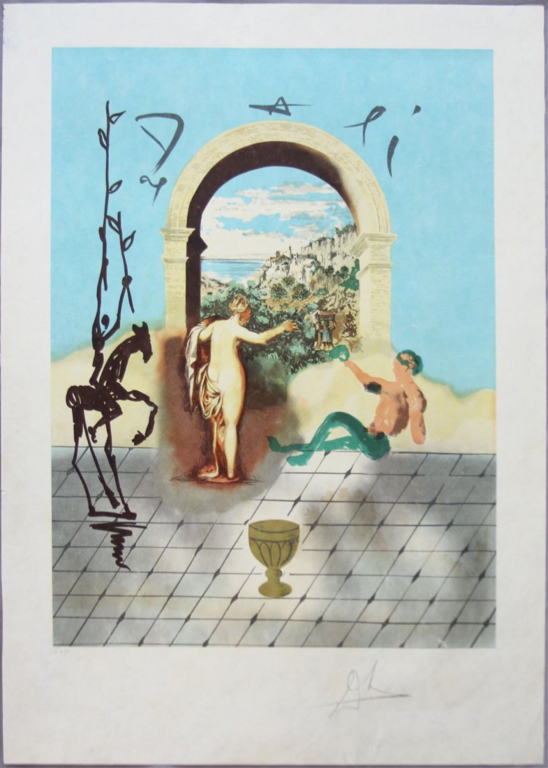 DALI GATEWAY TO THE NEW WORLD SIGNED LITHOGRAPH: DALI GATEWAY TO THE NEW WORLD SIGNED LITHOGRAPH Salvador Dali, "Gateway to the New World," signed lithograph. Marked I L1/C. Image size is 17 x 22.75". Signed in pencil on the bottom right. Not framed