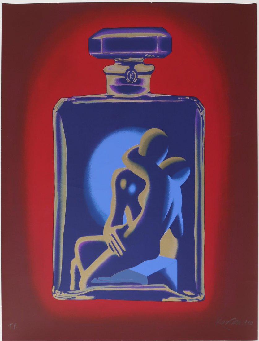 MARK KOSTABI SIGNED LITHO KOSTABI #5 (RED) 1990: MARK KOSTABI SIGNED LITHO KOSTABI #5 (RED) 1990 Mark Kostabi (American, b.1960), Kostabi #5 (Red), lithograph, signed bottom right, edition T.P. Not framed. Size: 31.75 x 35"