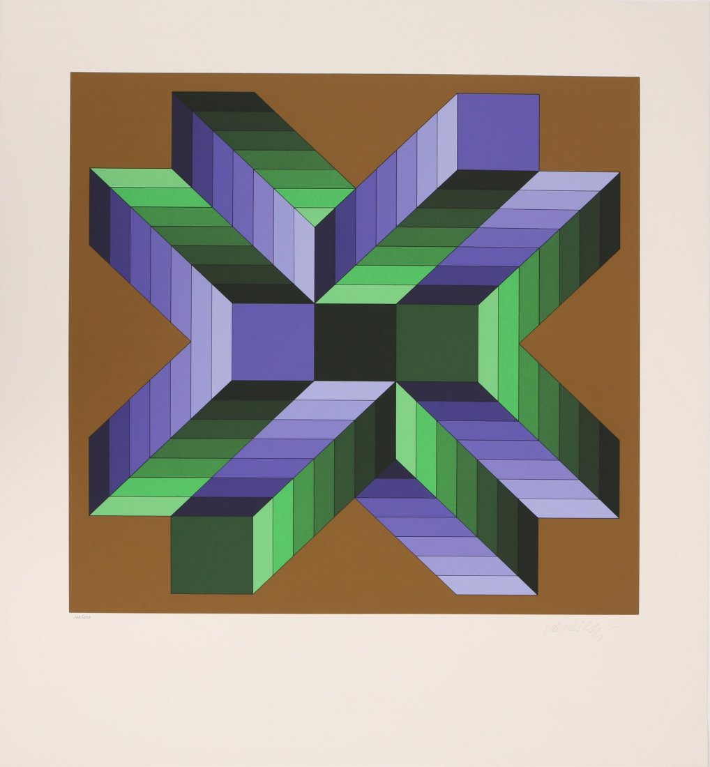 VICTOR VASARELY MATA FEM SIGNED SILKSCREEN: VICTOR VASARELY MATA FEM SIGNED SILKSCREEN Victor Vasarely (Hungarian-French, 1906-1997), "Mata Fem," signed silkscreen. Print #108/250. Image size: 22 x 22". Signed in pencil on the bottom right. Not