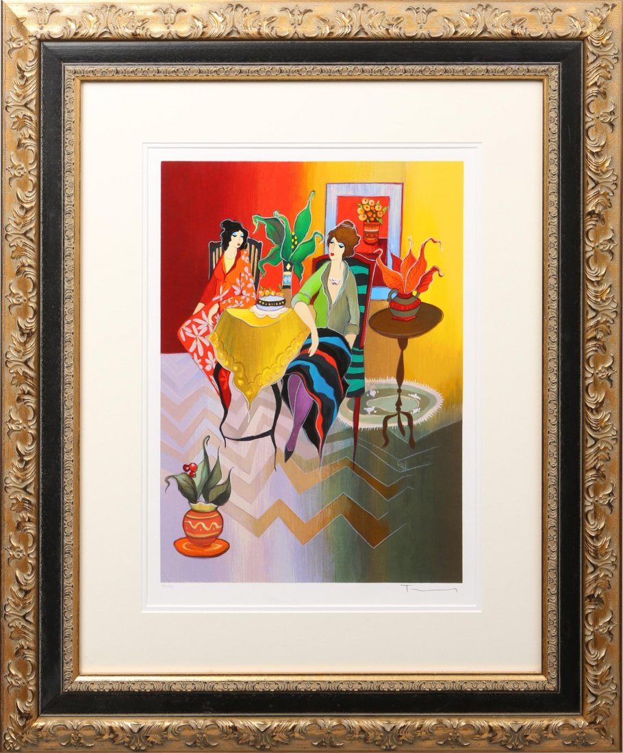TARKAY RACHELLE AND NAOMI SERIGRAPH LIMITED ED: TARKAY RACHELLE AND NAOMI SERIGRAPH LIMITED ED Itzchak Tarkay, (Israeli, 1935-2012): "Rachelle and Naomi", Serigraph, signed in the pencil and numbered 400/450, 12.75 x 17.5", framed in gilt frame. Re