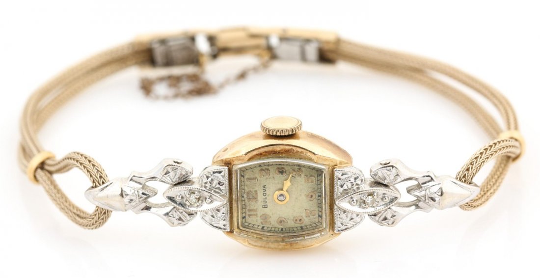 LADIES 14K YELLOW GOLD BULOVA WRISTWATCH: LADIES 14K YELLOW GOLD BULOVA WRISTWATCH Ladies antique Bulova wristwatch with 14K yellow gold case. 25 jewels. Case number 1508232. Weight: 11.7g Size: 14 x 17mm