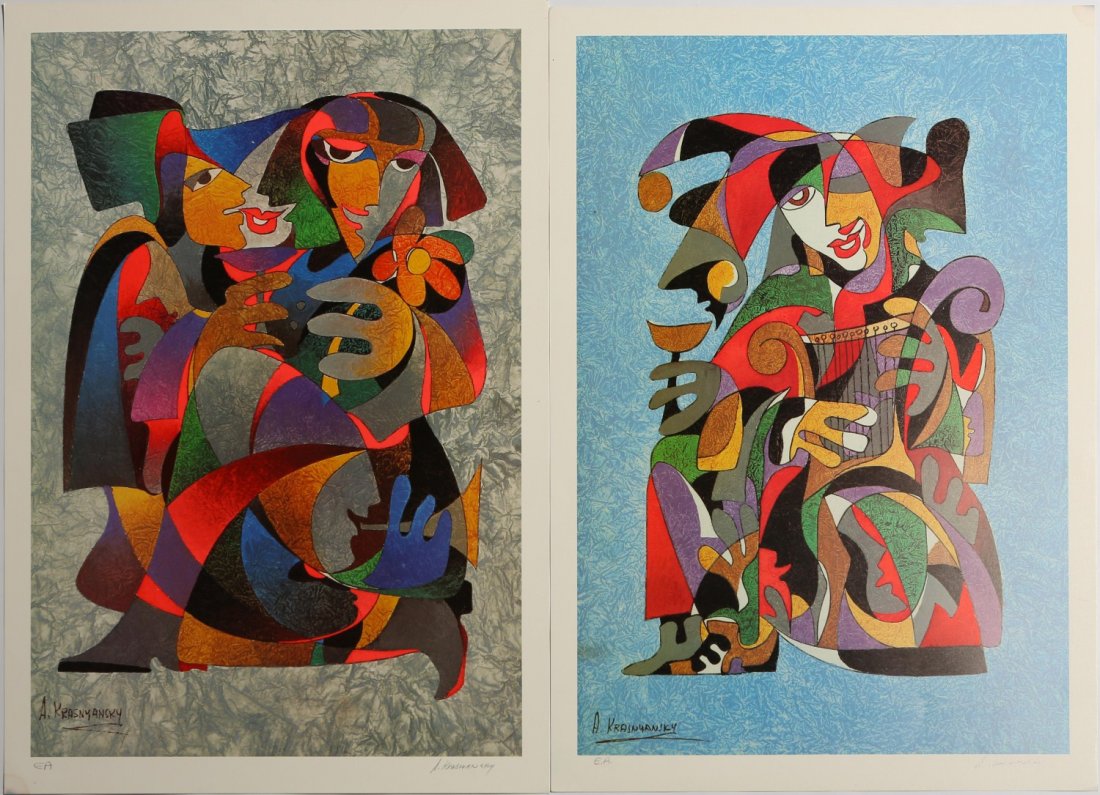 ANATOLE KRASNYANSKY CUBISM 2 SIGNED LITHOS: ANATOLE KRASNYANSKY CUBISM 2 SIGNED LITHOS Anatole Krasnyansky, (Ukrainian, b. 1938), two lithographs, signed by the artist in pencil, not framed. Image size: 18 x 24.25". Size: paper size - 20 x 26.5