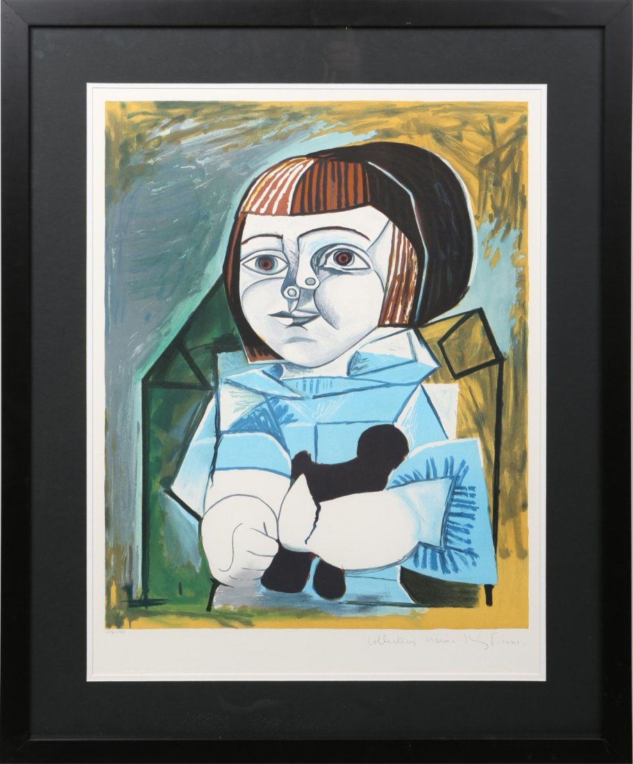 AFTER PABLO PICASSO PALOMA EN BLEU LITHOGRAPH: AFTER PABLO PICASSO PALOMA EN BLEU LITHOGRAPH Pablo Picasso, Spanish (1881 - 1973), Paloma En Bleu, Lithograph on Arches, #136/500, labeled bottom right "Collection Marina Picasso". Image size: 18.5 x