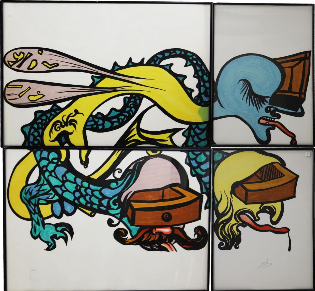 SALVADOR DALI PUZZLE OF LIFE FRAMED: SALVADOR DALI PUZZLE OF LIFE FRAMED SALVADOR DALI (Spanish, 1904-1989). An original color lithograph on arches paper in four parts, titled "The Puzzle of Life", with pencil signature. Framed under ple
