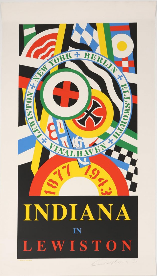 ROBERT INDIANA IN LEWISTON SCREENPRINT SIGNED: ROBERT INDIANA IN LEWISTON SCREENPRINT SIGNED Robert Indiana, (American, b.1928), Indiana in Lewiston, 1991, color screenprint, signed Robert Indiana and dated (lower right), edition of 150. Not frame