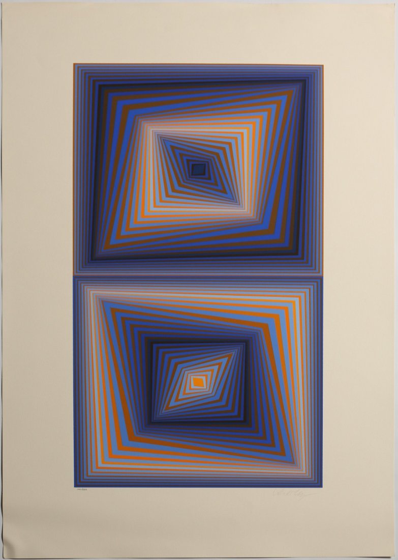 VICTOR VASARELY BI-RHOMBS SERIGRAPH 1977: VICTOR VASARELY BI-RHOMBS SERIGRAPH 1977 Victor Vasarely, Hungarian (1908 - 1997), Bi-Rhombs, signed Serigraph, limited edition of 250, numbered 106. Signed in pencil bottom right. Image size: 16.5 x 