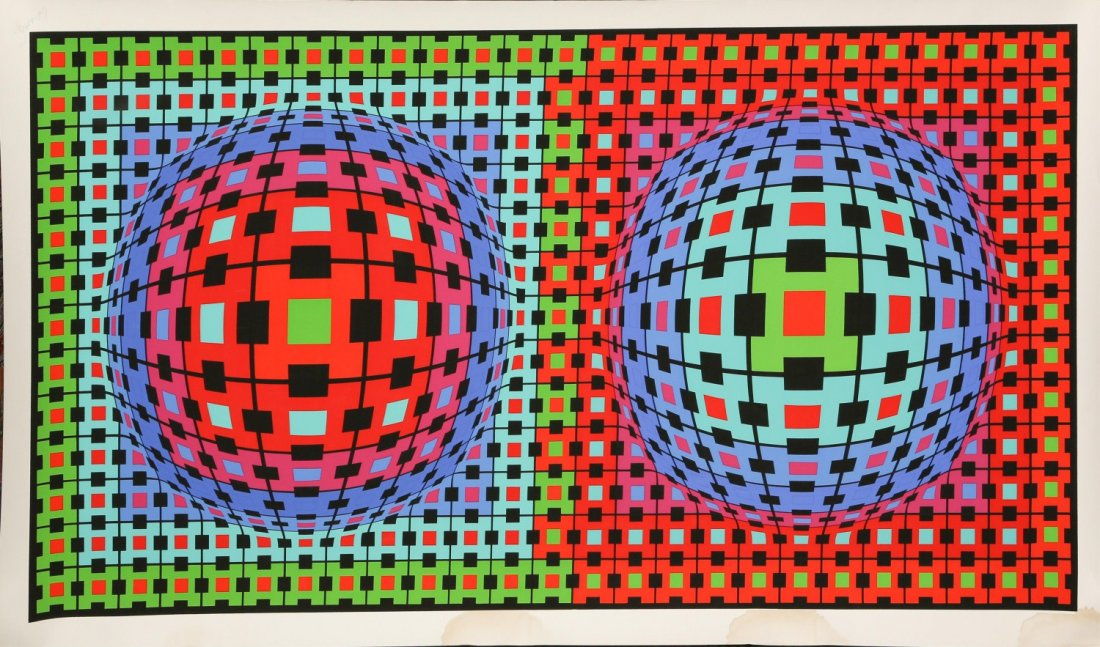 VICTOR VASARELY COMPOSITION IONAU SIGNED 1987: VICTOR VASARELY COMPOSITION IONAU SIGNED 1987 Victor Vasarely, Hungarian (1908 - 1997), Composition Ionau, signed Serigraph, edition 18 of 20. Signed and numbered in pencil by the artist. Image size: 