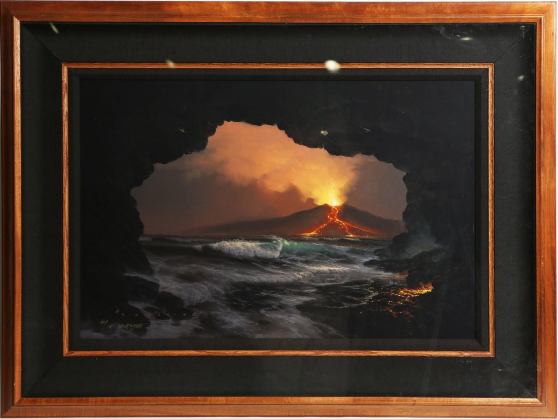 WALFRIDO FIRE BY NIGHT SIGNED CIBACHROME FRAMED: WALFRIDO FIRE BY NIGHT SIGNED CIBACHROME FRAMED Walfrido (1966-present), "Fire by Night" signed cibachrome under a plexi glass frame. Print 36/75. Image size: 29x 19". Signed and editioned on the bott