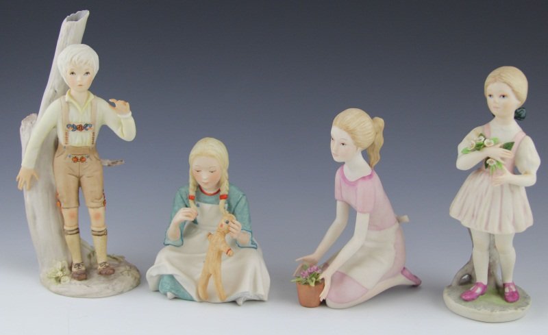 (4) CYBIS PORCELAIN FIGURINES: (4) CYBIS PORCELAIN FIGURINES Four porcelain figures by Cybis. Includes: Elizabeth Ann, Hansel, Heidi, and Rebecca with Flowers. All marked Cybis. Size: ~5 - 8"