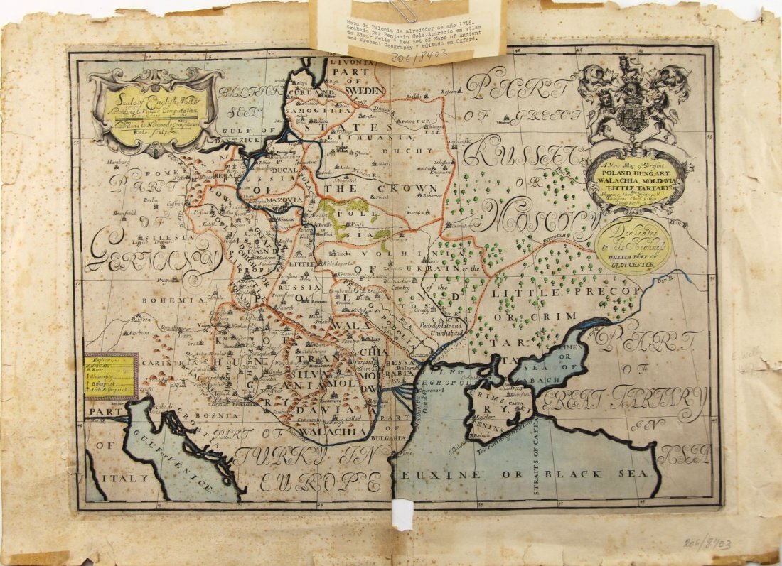 1718 MAP OF POLAND BY EDGAR WELLS: 1718 MAP OF POLAND BY EDGAR WELLS 1718 "A New Map of Present Poland, Hungary, Walachia, Moldavia, Little Tartary. Showing their Principall Divisions Chief Cities Torons Rivers & Co. [...] Dedicated to