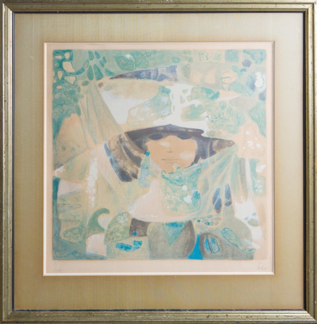 HECTOR POLEO SIGNED & FRAMED LITHO: HECTOR POLEO SIGNED & FRAMED LITHO Hector Poleo (Venezuelan 1918-1989) lithograph. Editioned in lower left corner #81/150. Signed lower right corner. Image size: 20.5 x 20.5". Size: 30 x 31.25"