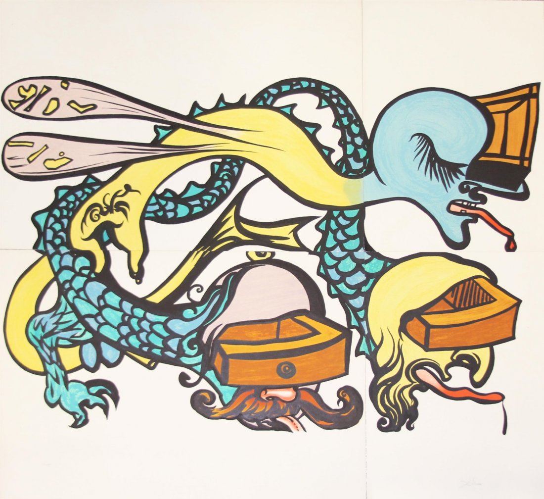 SALVADOR DALI PUZZLE OF LIFE SIGNED LITHOGRAPH: SALVADOR DALI PUZZLE OF LIFE SIGNED LITHOGRAPH Salvador Dali, "Puzzle of Life," signed lithograph. Separated into four pieces that, put together, make one solid image. Two smaller pieces are 24.75 x 1