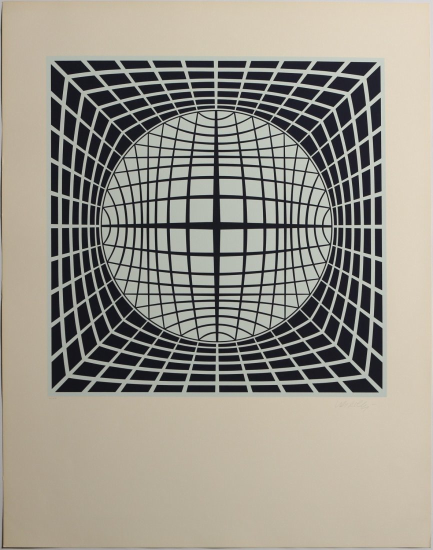 VICTOR VASARELY TER-UR SIGNED SERIGRAPH 1980: VICTOR VASARELY TER-UR SIGNED SERIGRAPH 1980 Victor Vasarely, Hungarian (1908 - 1997), Thez, signed Serigraph, limited edition of 250, numbered 4. Signed in pencil bottom right. Image size: 24.5 x 24.