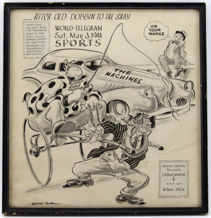 WILLARD MULLIN ORIGINAL SPORTS DRAWING: WILLARD MULLIN ORIGINAL SPORTS DRAWING Willard Mullin (American, b. 1902-1978), famous sports cartoonist who began his career in the late 1920s working for various newspapers. Was awarded a Reuben Awa
