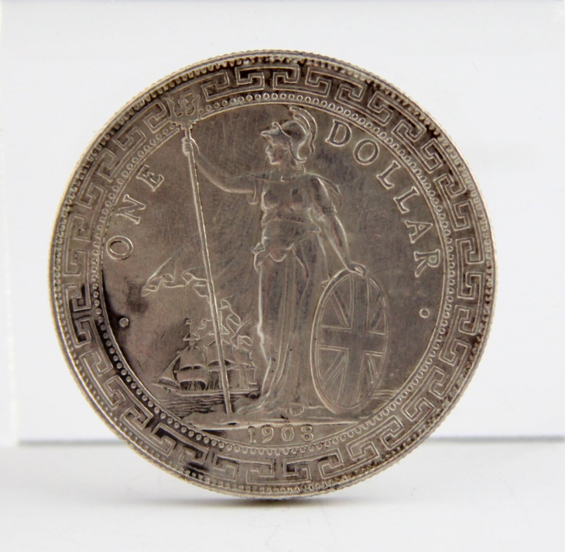 BRITISH TRADE 1908 B MINT SILVER DOLLAR: BRITISH TRADE 1908 B MINT SILVER DOLLAR Weight: 27.2g