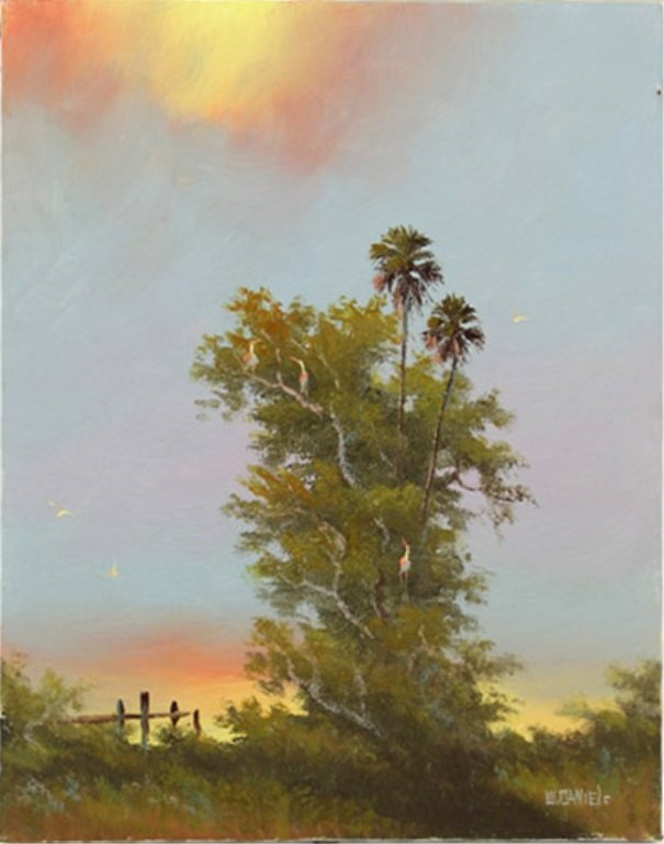 WILLIE DANIELS FLORIDA HIGHWAYMEN LANDSCAPE: WILLIE DANIELS FLORIDA HIGHWAYMEN LANDSCAPE Willie Daniels (American, b.1953). Florida landscape by Highwaymen artist Willie Daniels. Signed "W. Daniels" lower right corner. Size: 16 x 20" canvas