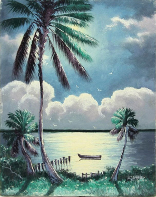 WILLIE DANIELS FLORIDA HIGHWAYMEN LANDSCAPE: WILLIE DANIELS FLORIDA HIGHWAYMEN LANDSCAPE Willie Daniels (American, b.1953). Florida landscape by Highwaymen artist Willie Daniels. Signed "W. Daniels" lower right corner. Size: 16 x 20" canvas.