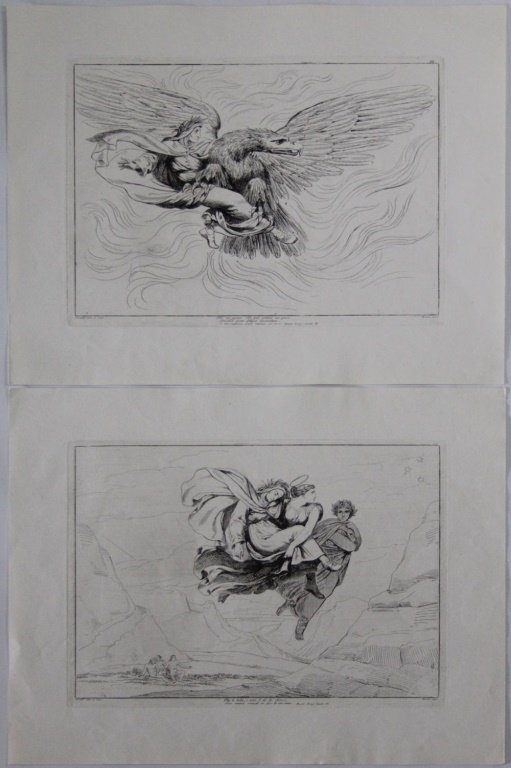 (2) BARTOLOMEO PINELLI DANTE INSPIRED ENGRAVINGS: (2) BARTOLOMEO PINELLI DANTE INSPIRED ENGRAVINGS Bartolomeo Pinelli (Italian, 1771-1835) engravings inspired by Dante Alighieri's Divine Comedy. The first is numbered 14 and reads "Then wheeling somew