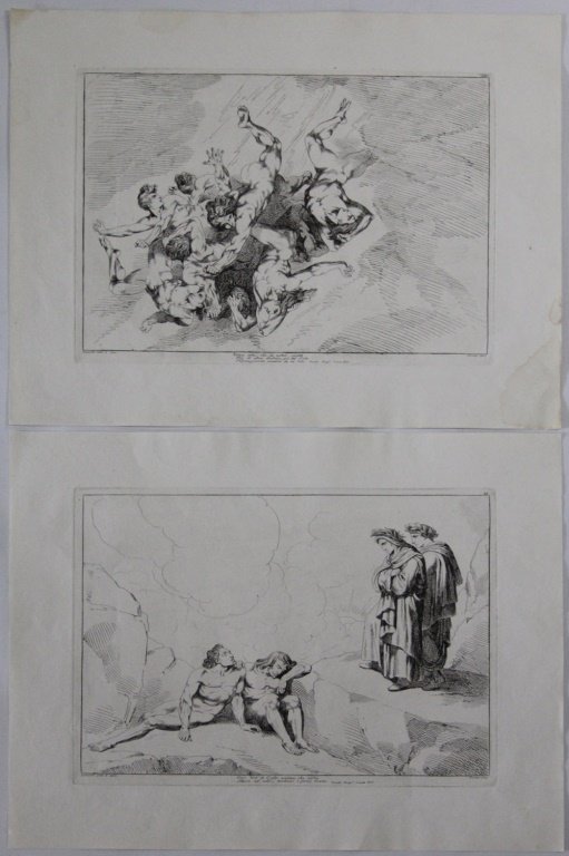 (2) BARTOLOMEO PINELLI DANTE INSPIRED ENGRAVINGS: (2) BARTOLOMEO PINELLI DANTE INSPIRED ENGRAVINGS Bartolomeo Pinelli (Italian, 1771-1835) engravings inspired by Dante Alighieri's Divine Comedy. The first is numbered 19 and reads "I saw that one who