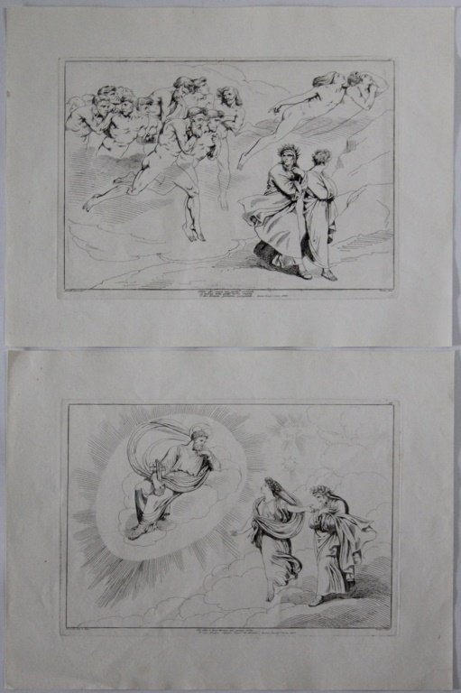 (2) BARTOLOMEO PINELLI DANTE INSPIRED ENGRAVINGS: (2) BARTOLOMEO PINELLI DANTE INSPIRED ENGRAVINGS Bartolomeo Pinelli (Italian, 1771-1835) engravings inspired by Dante Alighieri's Divine Comedy. The first is numbered 25 and reads "Full soon they were