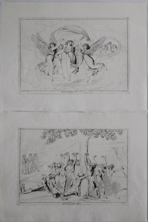 (2) BARTOLOMEO PINELLI DANTE INSPIRED ENGRAVINGS: (2) BARTOLOMEO PINELLI DANTE INSPIRED ENGRAVINGS Bartolomeo Pinelli (Italian, 1771-1835) engravings inspired by Dante Alighieri's Divine Comedy. The first is numbered 31 and reads "Thus into greater p