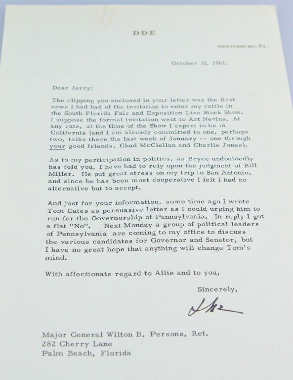 EISENHOWER URGES A PA. GOVERNOR CANDIDATE (1 of 2)