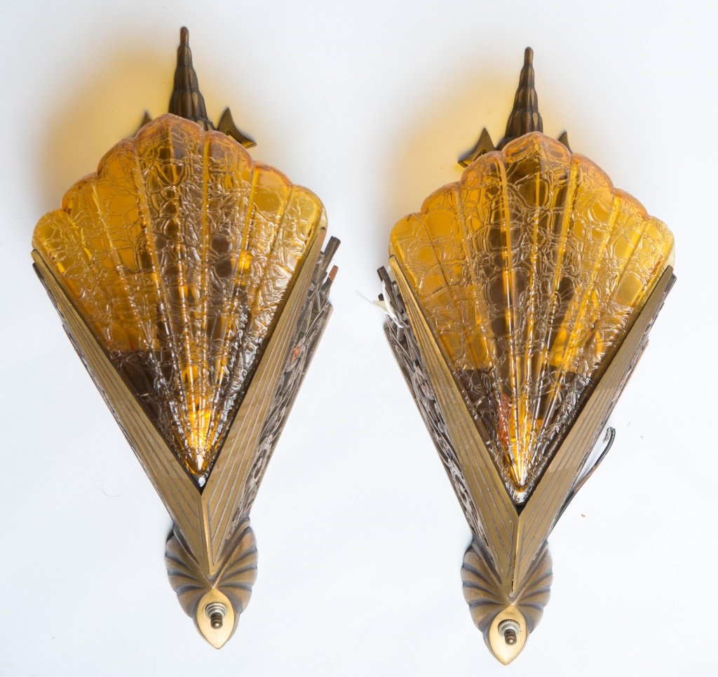 PAIR OF MODERN ART DECO STYLE WALL SCONCES (1 of 4)