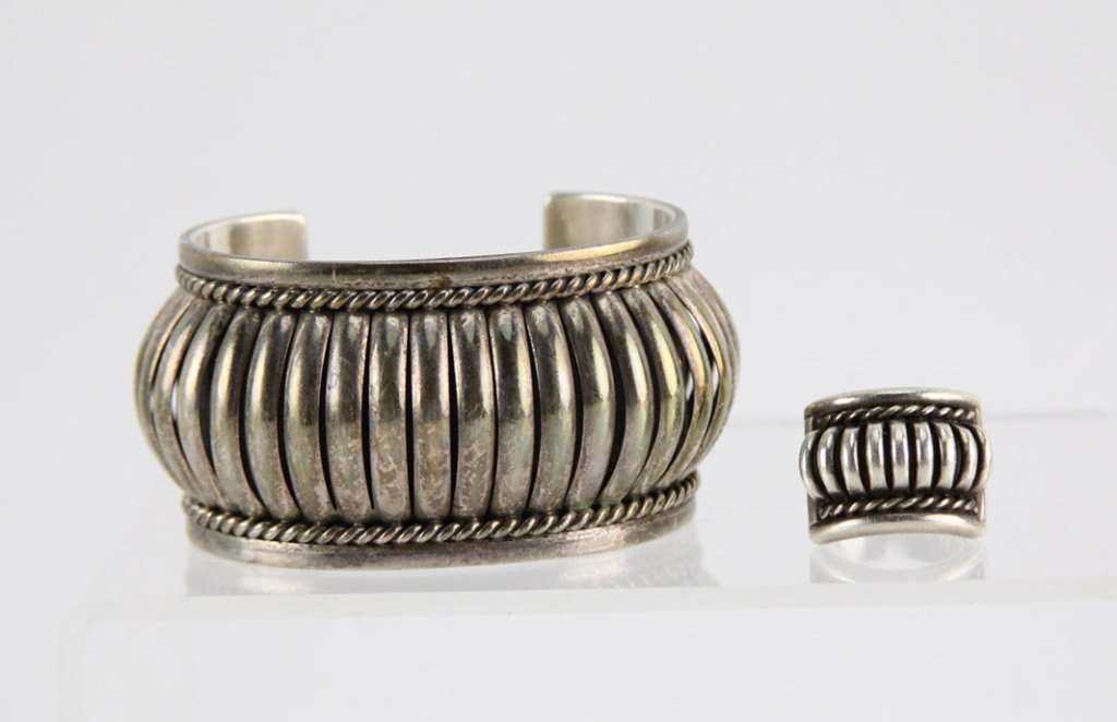 NAVAJO STERLING SILVER CUFF & RING TOM CHARLEY (1 of 5)