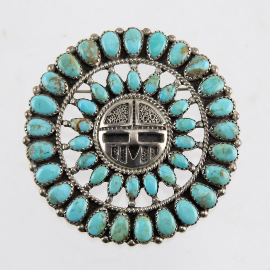 NAVAJO STERLING SILVER TURQUOISE BROOCH PENDANT (1 of 2)