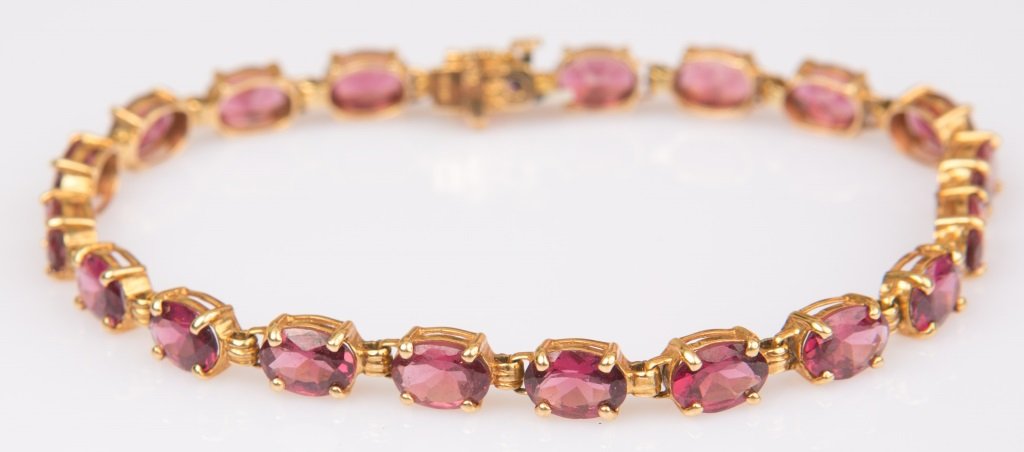 LADIES 14K RUBELLITE TOURMALINE TENNIS BRACELET (1 of 3)