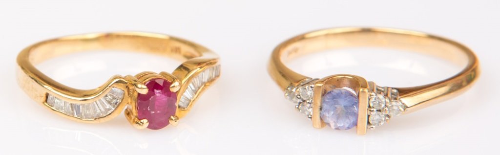 (2) LADIES 14K TANZANITE RUBY & DIAMOND RINGS (1 of 4)