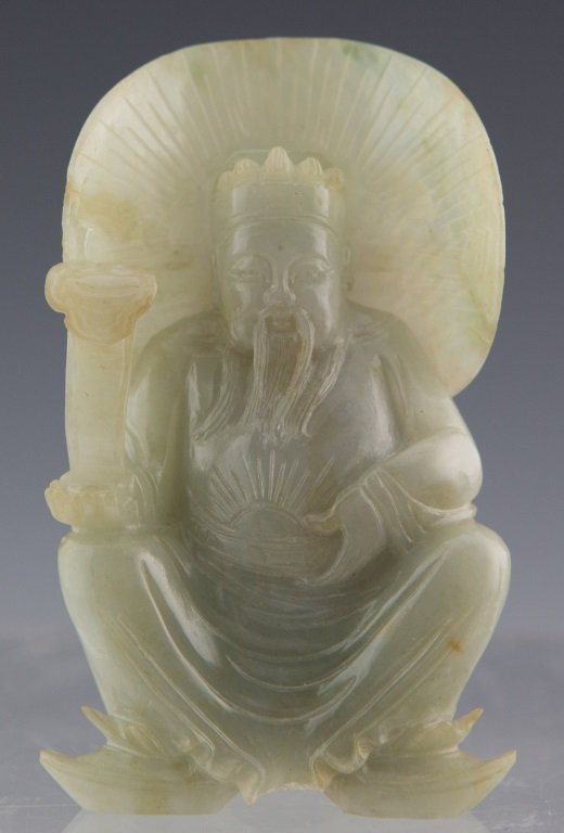 CHINESE CELADON JADEITE SEATED EMPEROR STATUE (1 of 3)