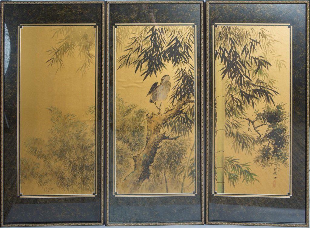 (3) PANEL CHINESE SILK PAINTINGS (1 of 3)
